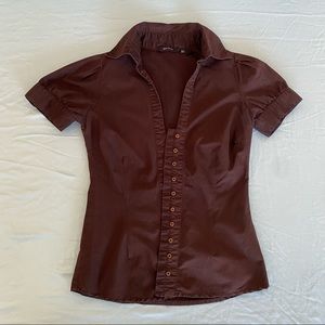 brown button up zara shortsleeve top blouse